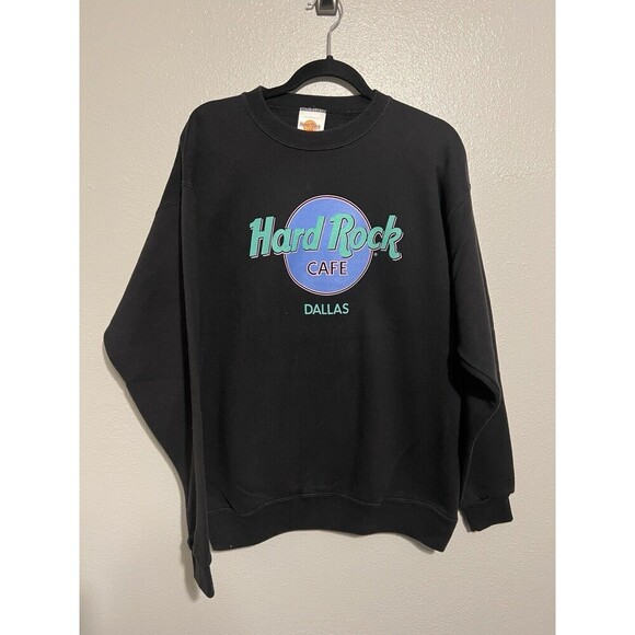 Vintage Hard Rock Cafe Dallas Black Crewneck Sweater Large USA - Picture 1 of 6